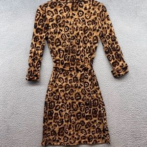 INC Womens Brown Leopard Dress Button Collared Knee Length Long Sleeve Size S